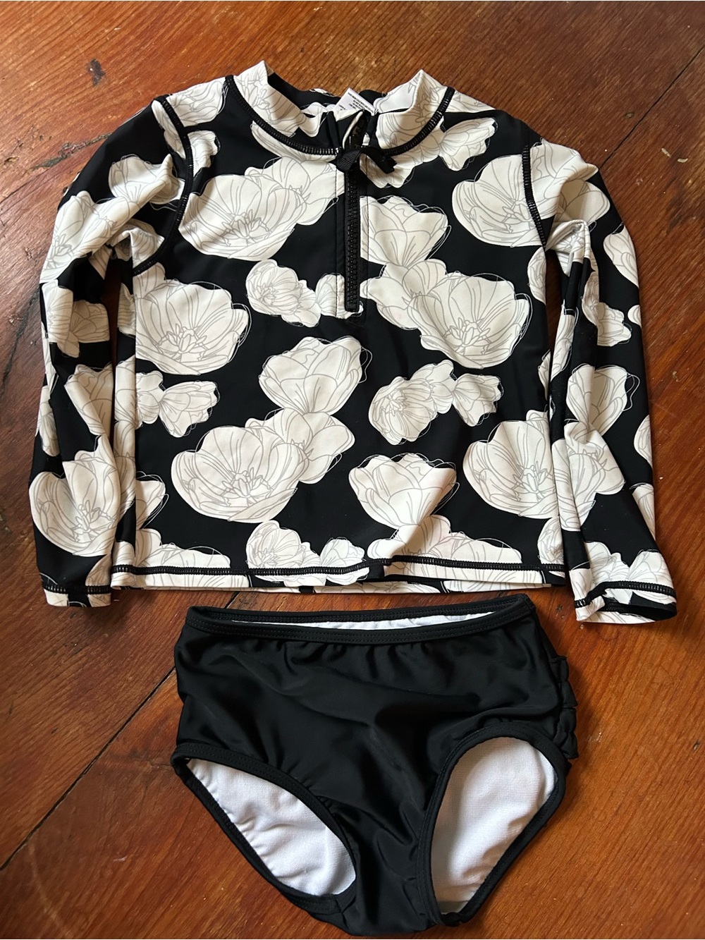 Ruffle butts Kids Black & White Floral Long-Sleeve Rash Guard Set